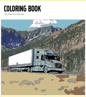 Coloring Book with a colored in truck and mountains